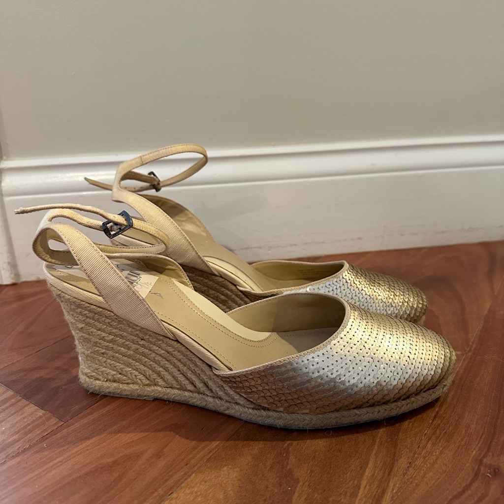 Vintage Via Spiga Espadrille Wedge Gold Sequin Sandal 9.5
